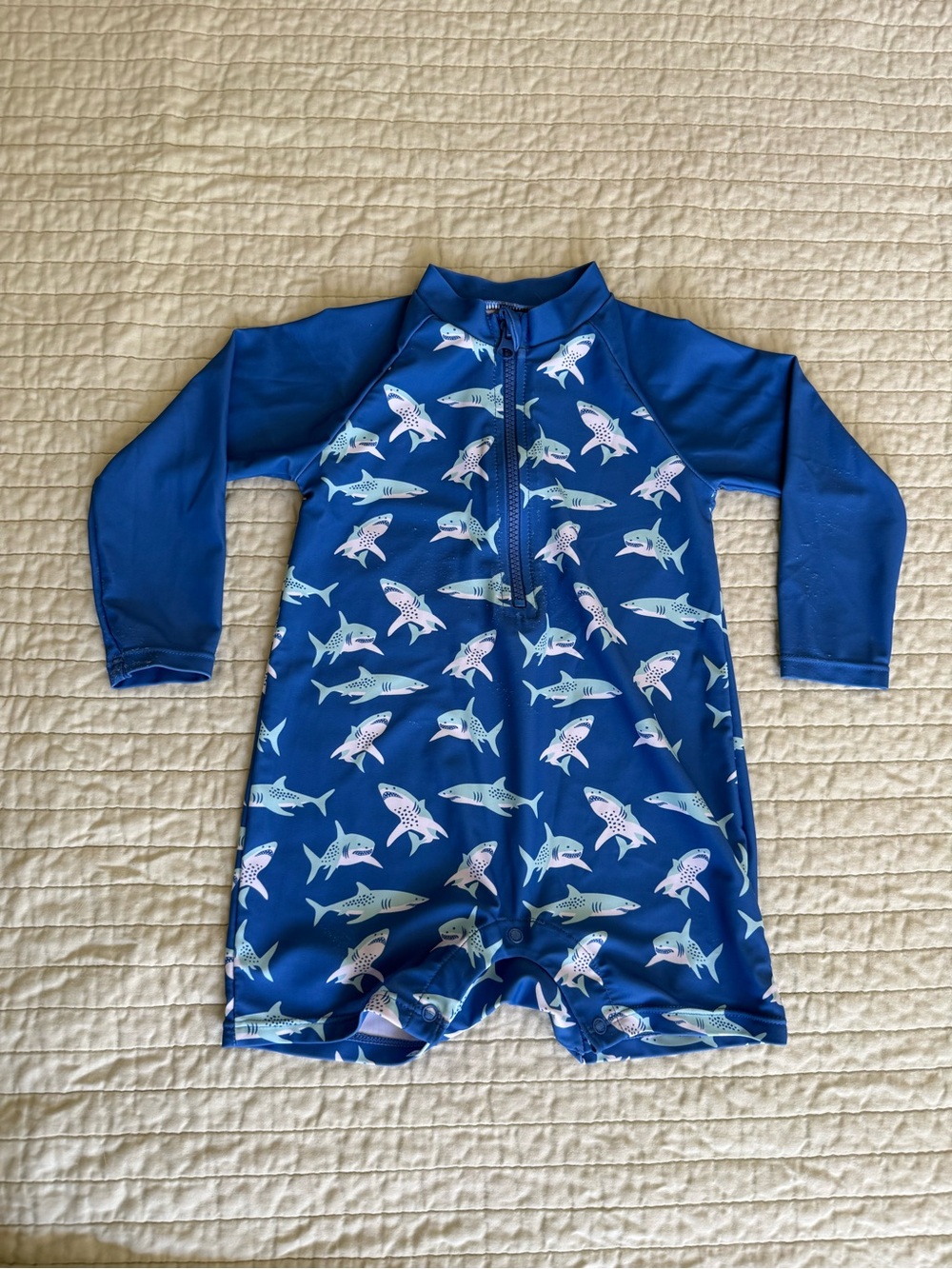 Carter's Blue Shark Print Long-Sleeve Rashguard Swimsuit